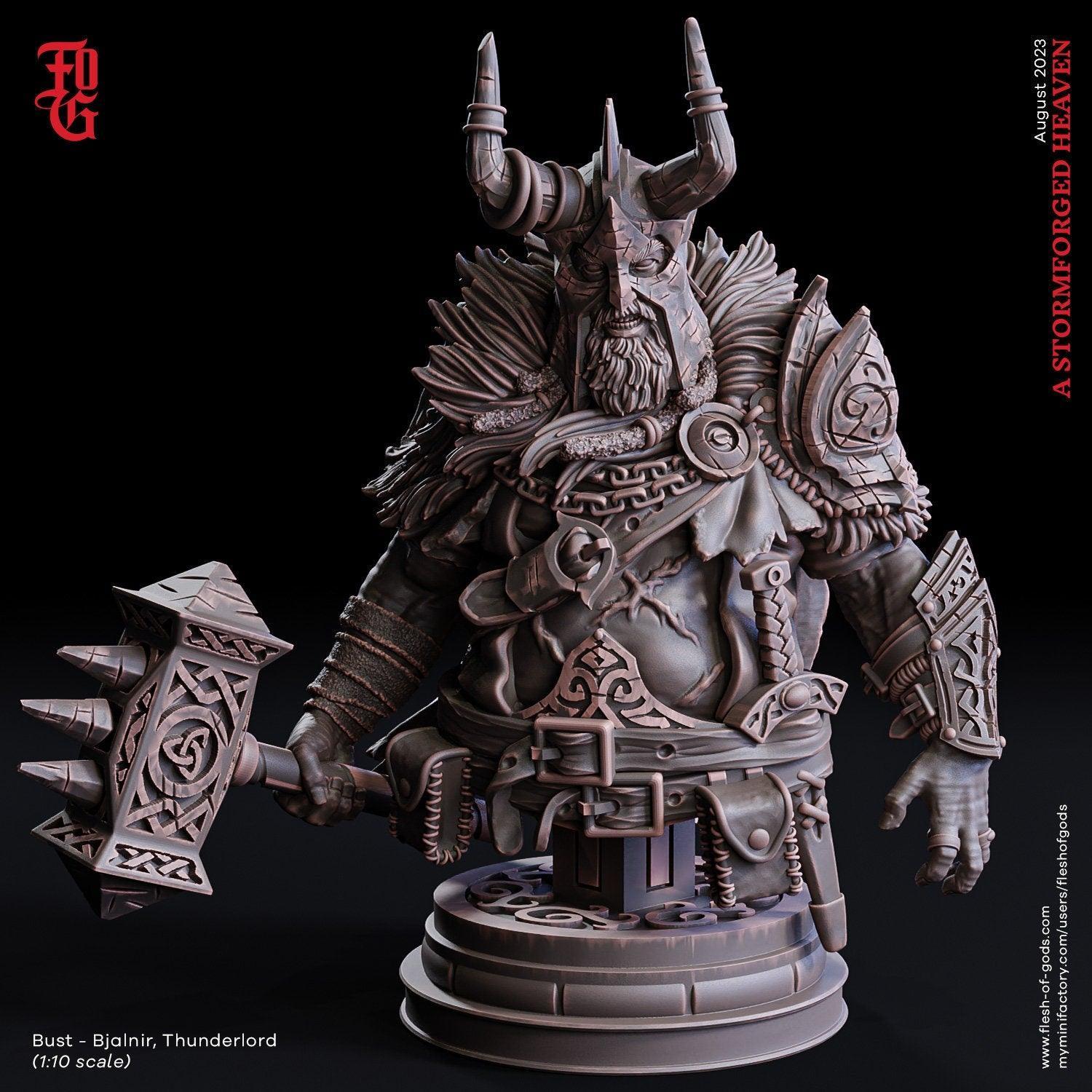 Bjalnir, Thunderlord Viking Miniature | Norse God of Thunder Figurine | 32mm Scale or 75mm Scale - Plague Miniatures
