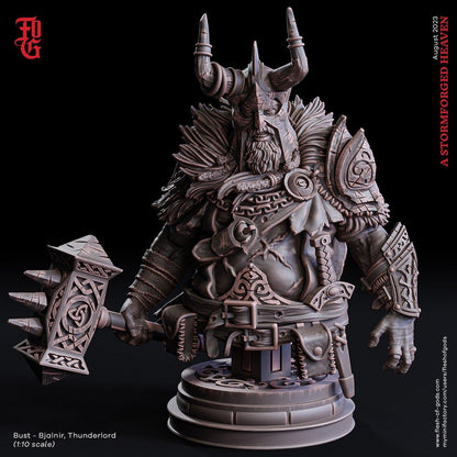Bjalnir, Thunderlord Viking Miniature | Norse God of Thunder Figurine | 32mm Scale or 75mm Scale - Plague Miniatures