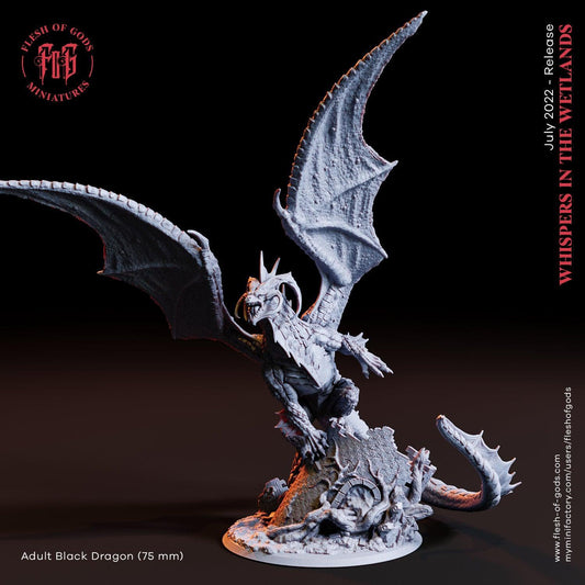 Black Dragon Miniature | Monstrous Skull Dragon with Unique Base for DnD Realms | 75mm Base - Plague Miniatures