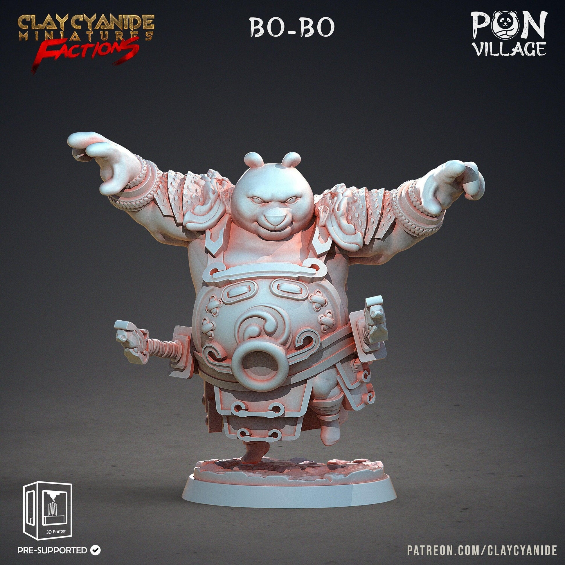 Bo-Bo Pandaren Miniature | Pandafolk Adventurer for Tabletop RPGs | 32mm Scale - Plague Miniatures