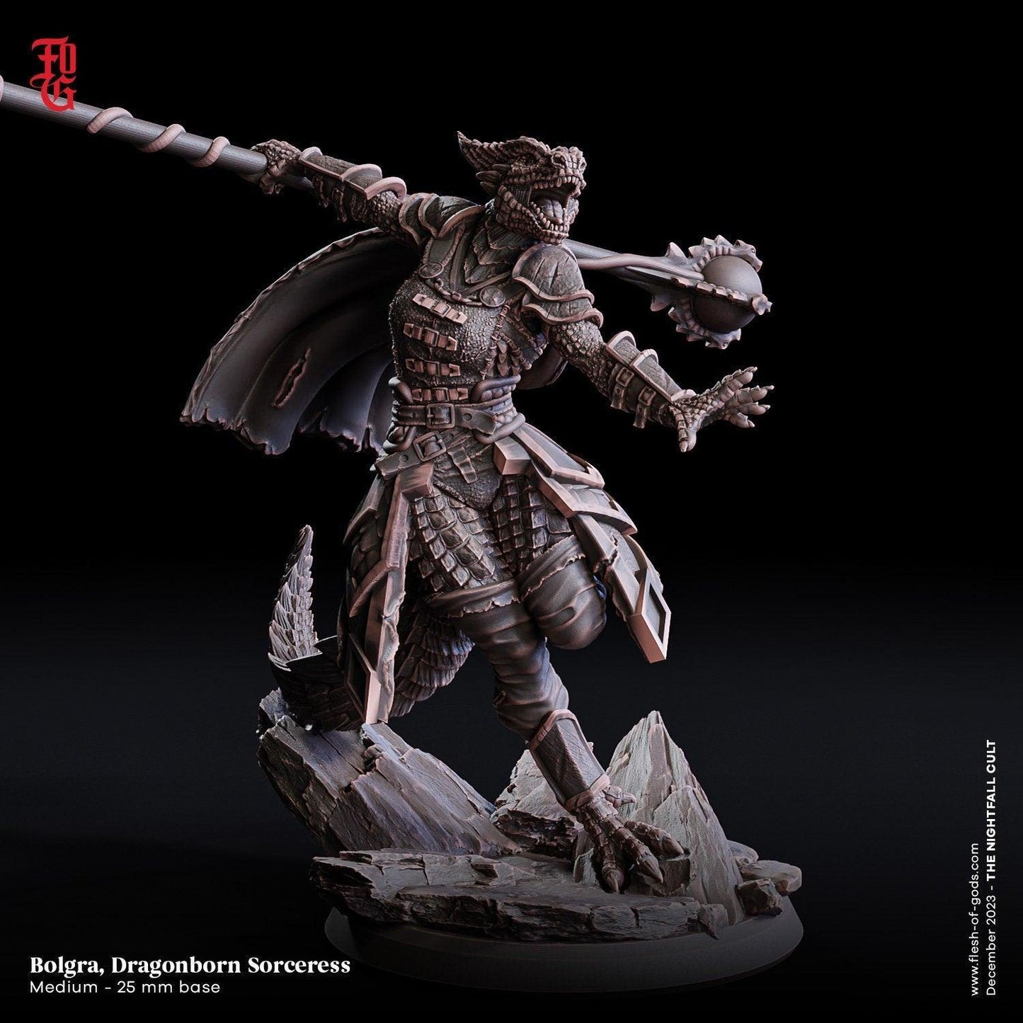 Bolgra, Dragonborn Sorceress Miniature | DnD Sorcerer Figurine | 32mm Scale or 75mm Scale - Plague Miniatures