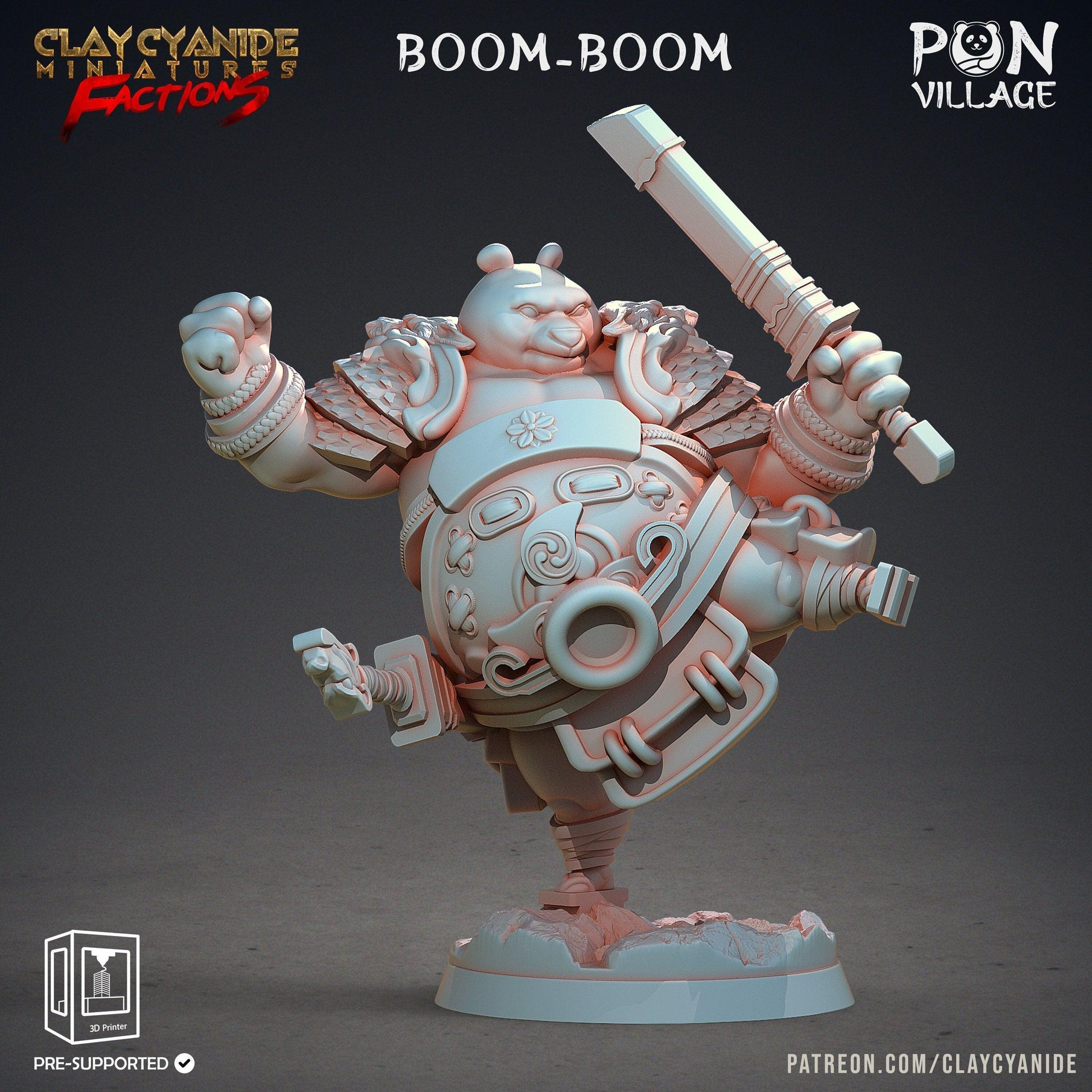 Boom-Boom Pandaren Miniature | Energetic Pandafolk Warrior for DnD 5e | 32mm Scale - Plague Miniatures