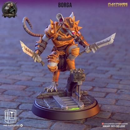 Borga, Burat Knight Ratmen Miniature | Dual-Blade Skaven Warrior for DnD | 32mm Scale - Plague Miniatures