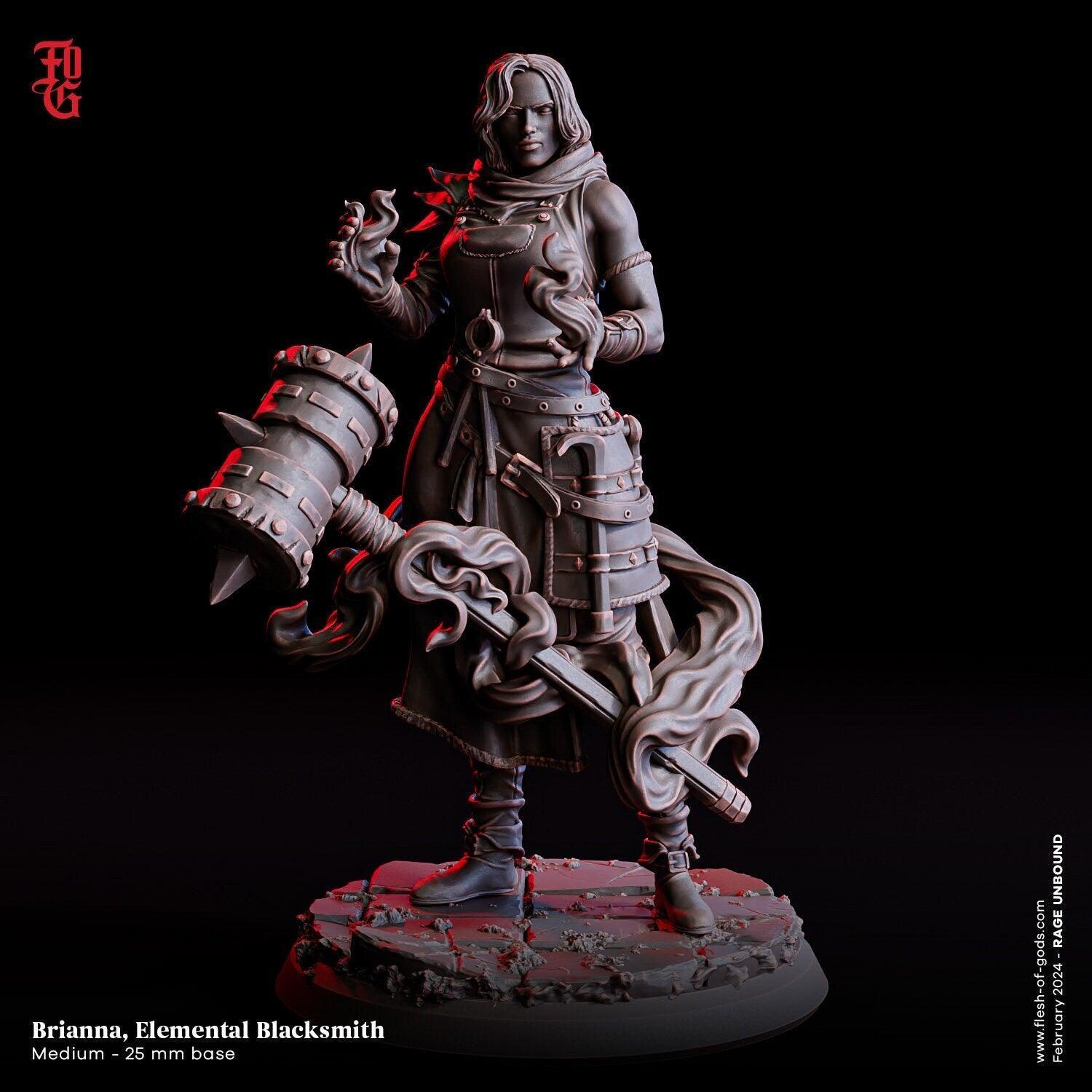 Brianna, Elemental Blacksmith NPC Female Miniature | Artisan of Elemental Forges | 32mm Scale - Plague Miniatures