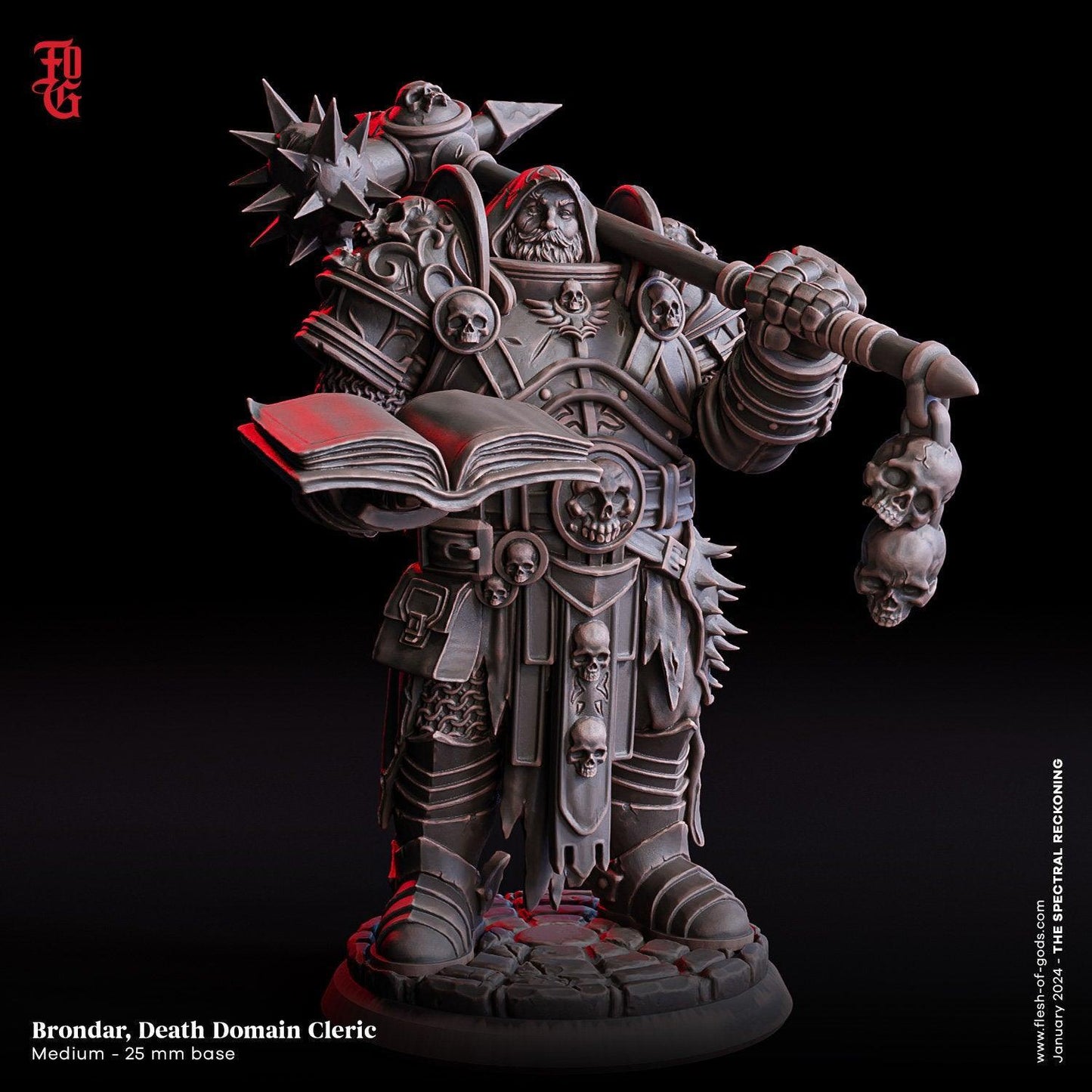 Brondar, Death Domain Cleric Miniature | Human DnD Cleric | 32mm Scale or 75mm Scale - Plague Miniatures
