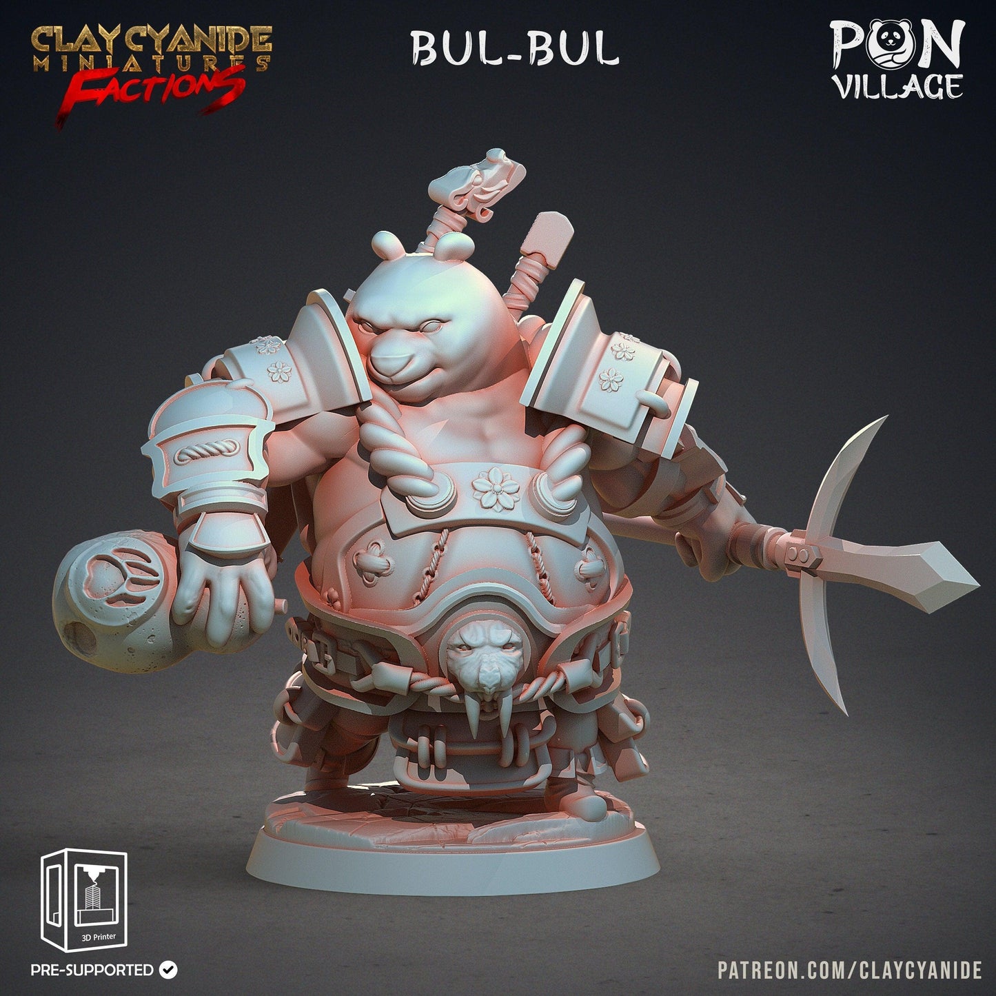 Bul-Bul Pandafolk Miniature | Resolute Pandaren Panda Warrior for Tabletop RPGs | 32mm Scale - Plague Miniatures