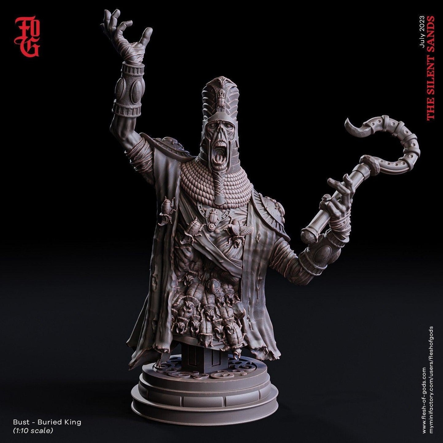 Buried King Miniature | Egyptian Pharaoh Sandborn Desert DnD Figurine | 32mm Scale or 75mm Scale - Plague Miniatures