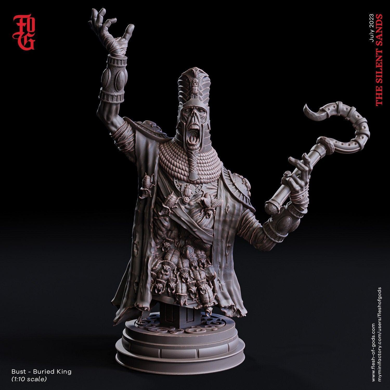 Buried King Miniature | Egyptian Pharaoh Sandborn Desert DnD Figurine | 32mm Scale or 75mm Scale - Plague Miniatures