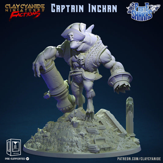 Captain Inchan, the Boss Pirate Shark Miniature | Nautical Adventure DnD Miniature | Sharkin Figurine 32mm Scale - Plague Miniatures shop for DnD Miniatures