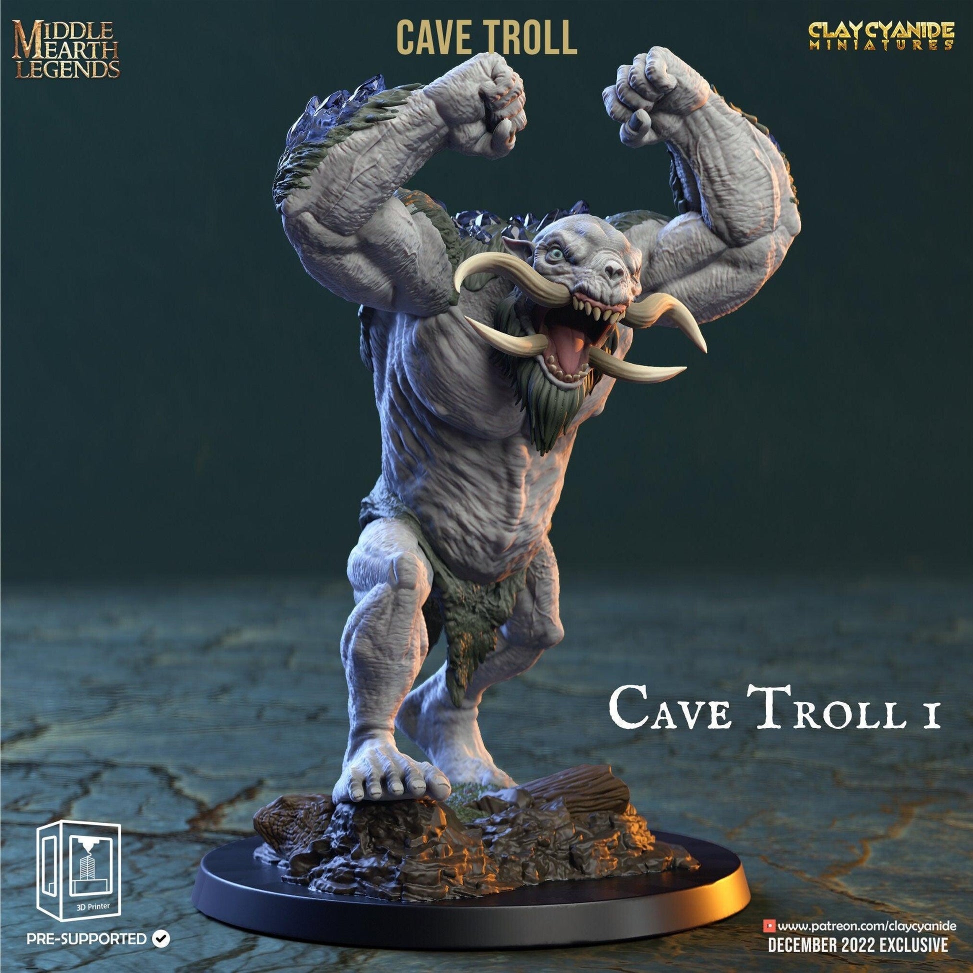 Cave Troll Miniature | Fearsome Fantasy Figure for Tabletop Adventures | 32mm Scale - Plague Miniatures