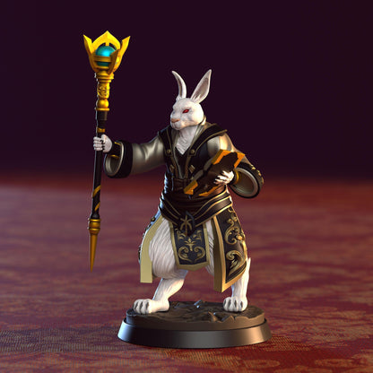 Clover Harengon Miniature | Spellcaster Scholar Rabbit Figurine for Tabletop Gaming | 32mm Scale - Plague Miniatures