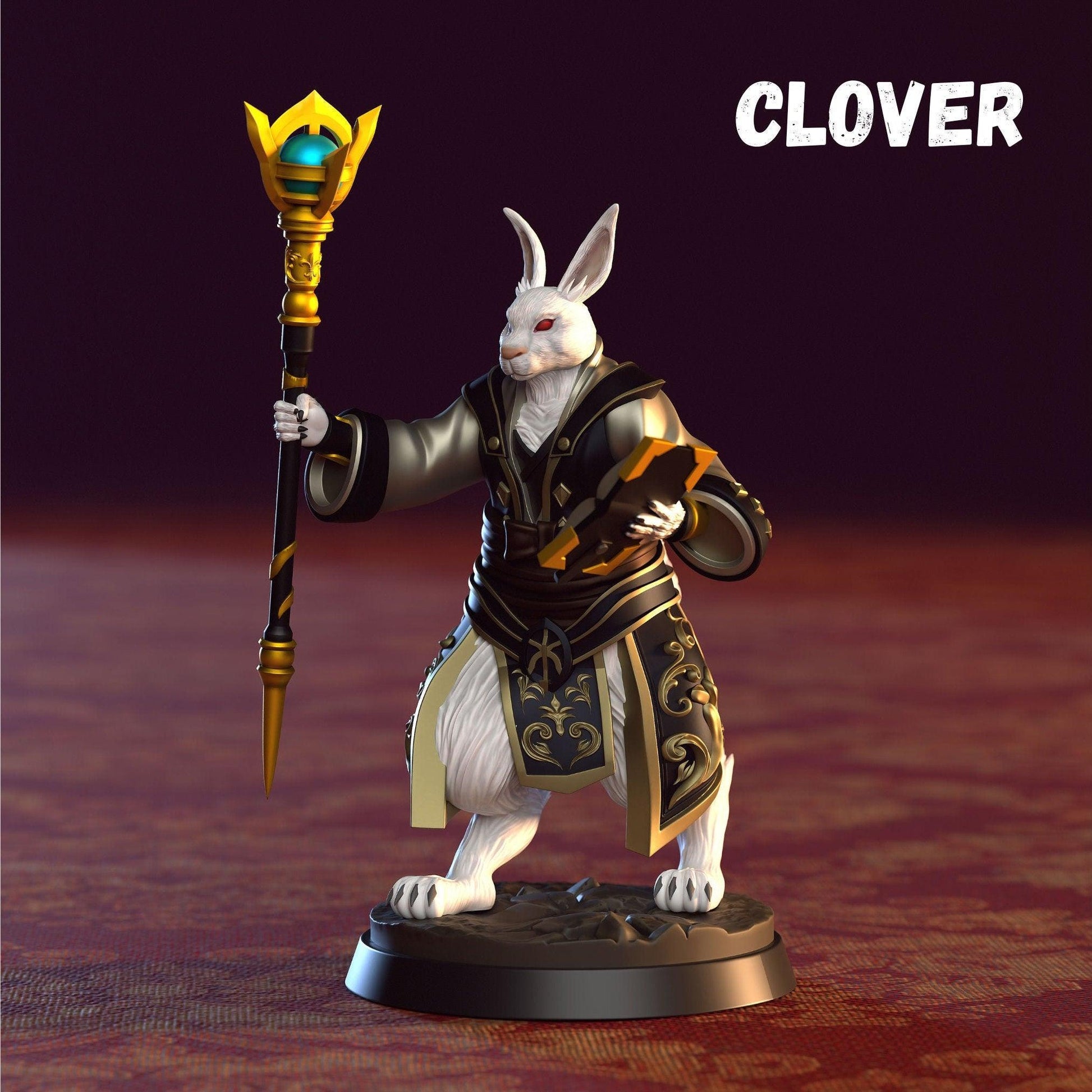 Clover Harengon Miniature | Spellcaster Scholar Rabbit Figurine for Tabletop Gaming | 32mm Scale - Plague Miniatures