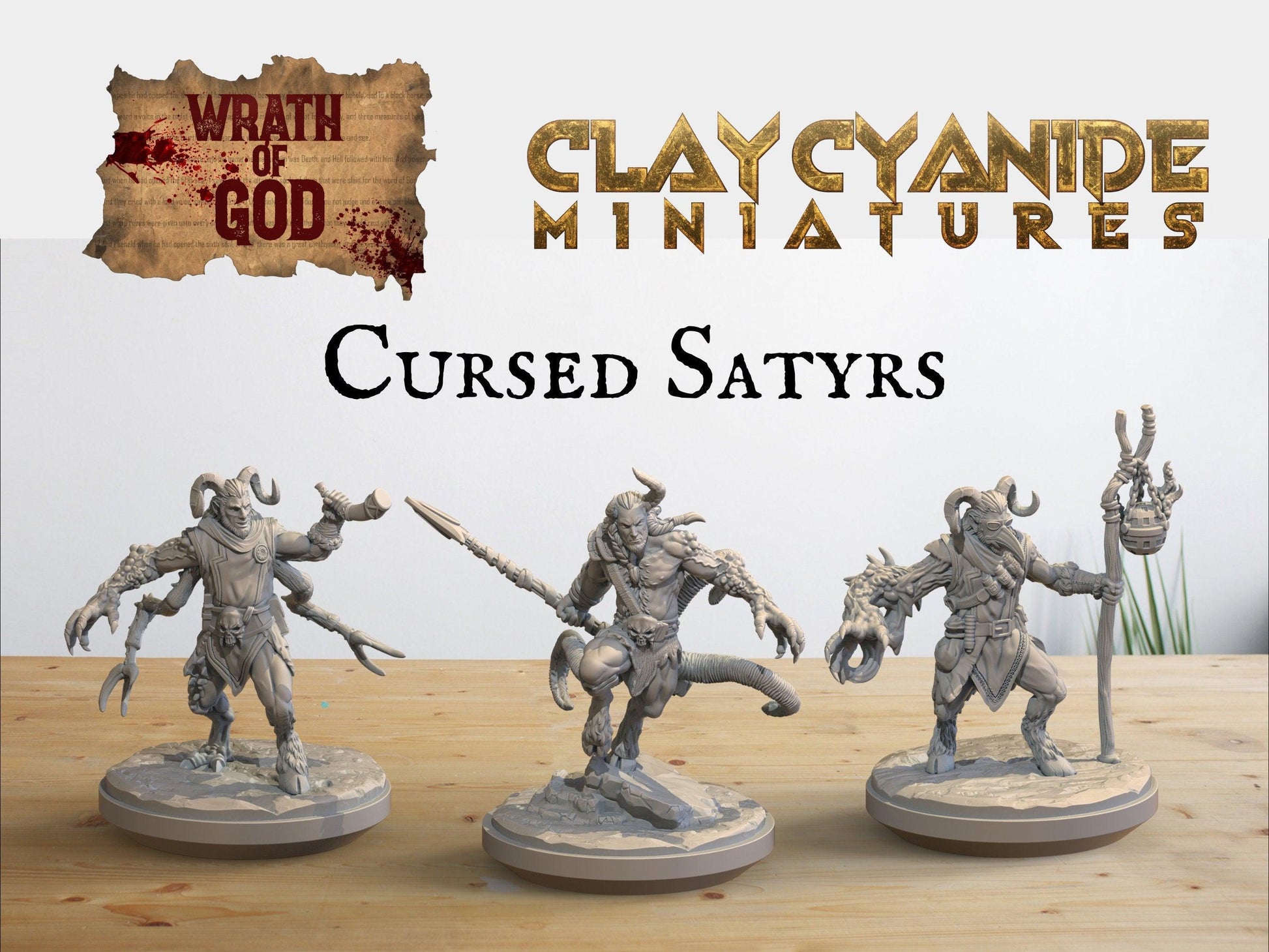 Cursed Satyrs Miniature Set | Accursed Trio for Tabletop Games | 32mm Scale - Plague Miniatures