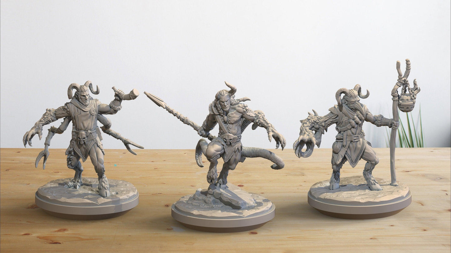 Cursed Satyrs Miniature Set | Accursed Trio for Tabletop Games | 32mm Scale - Plague Miniatures
