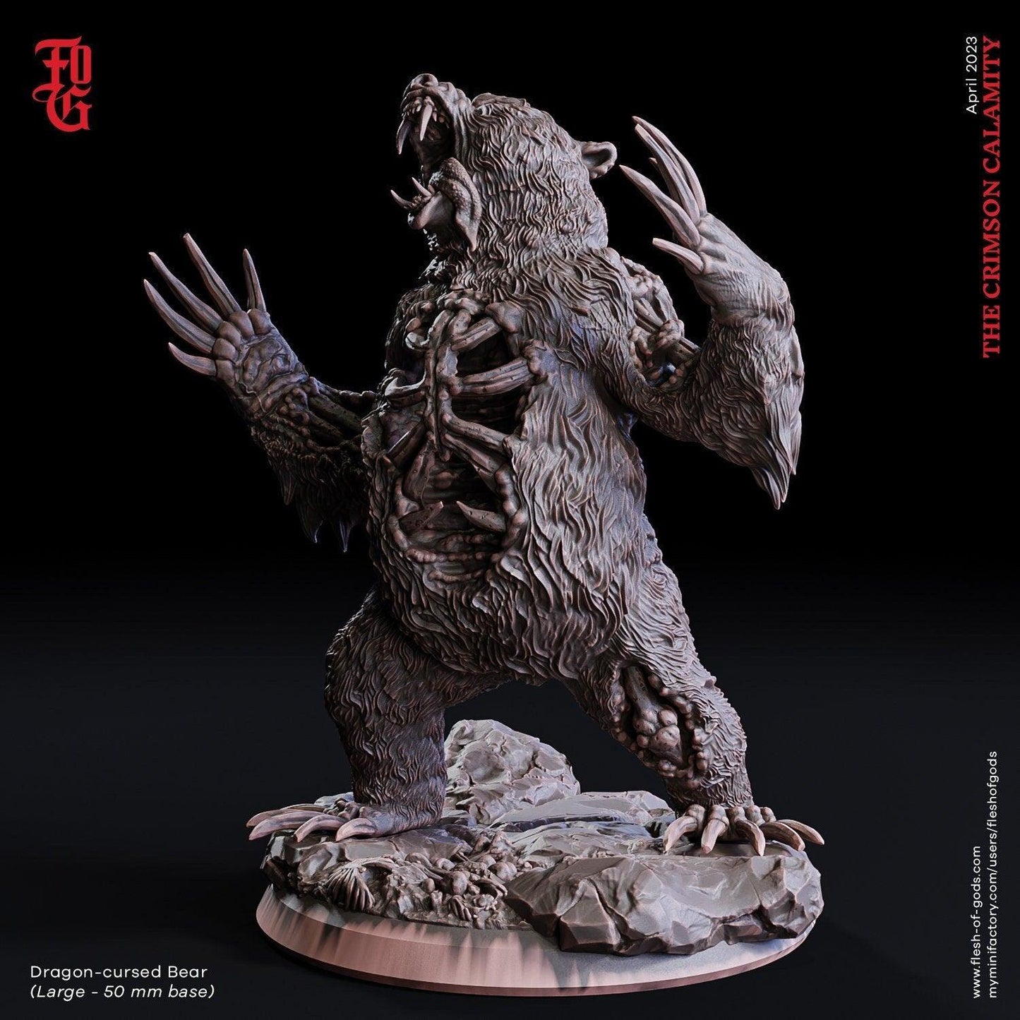 Cursed Zombie Bear Miniature | Undead Monstrosity in DnD Adventures | 50mm Base - Plague Miniatures