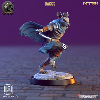 Daggs, Burat Knight Skaven Miniature | Dual-Blade Ratman Warrior | 32mm Scale - Plague Miniatures