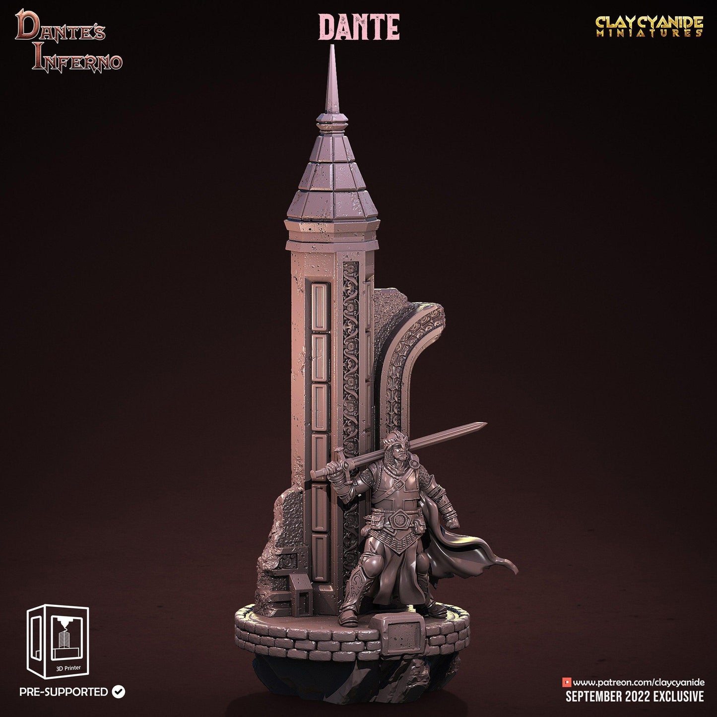 Dante and Tower Miniature | Journey through the Inferno | 32mm Scale - Plague Miniatures