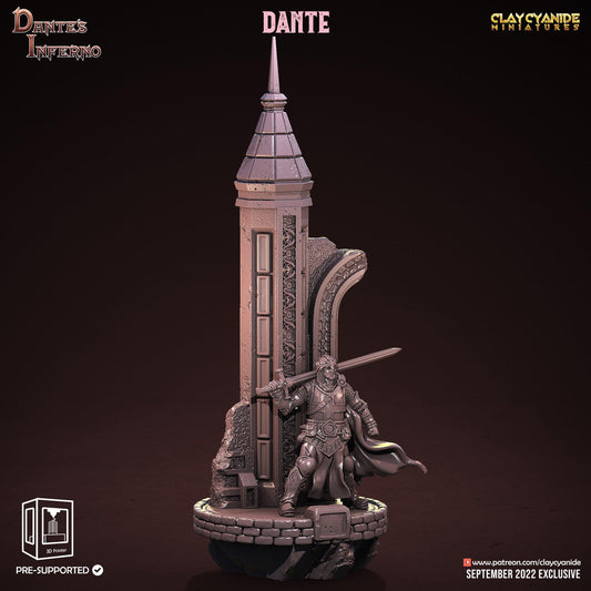 Dante and Tower Miniature | Journey through the Inferno | 32mm Scale - Plague Miniatures