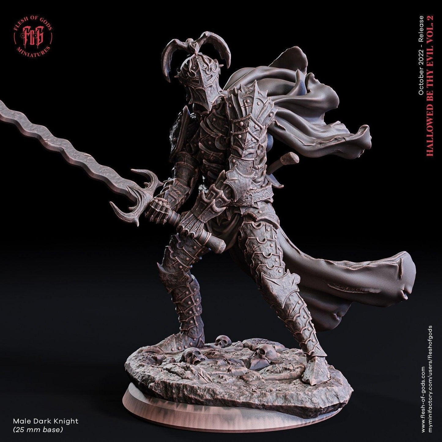 Dark Knight Miniature | Brooding Warrior for Dungeons and Dragons | 32mm Base - Plague Miniatures