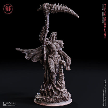 Death Wielder Grim Reaper Miniature | Female Harbinger of Doom in DnD Realms | 32mm Scale - Plague Miniatures