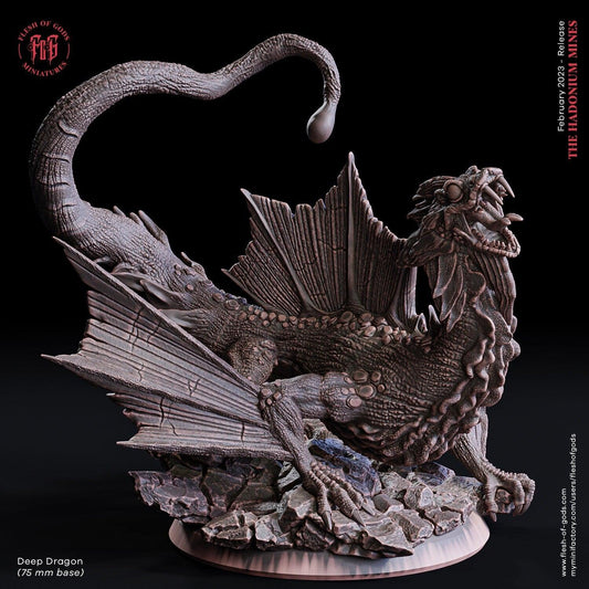 Deep Dragon Miniature | DnD 5e Purple Dragon for Dungeons and Dragons | 75mm Base - Plague Miniatures