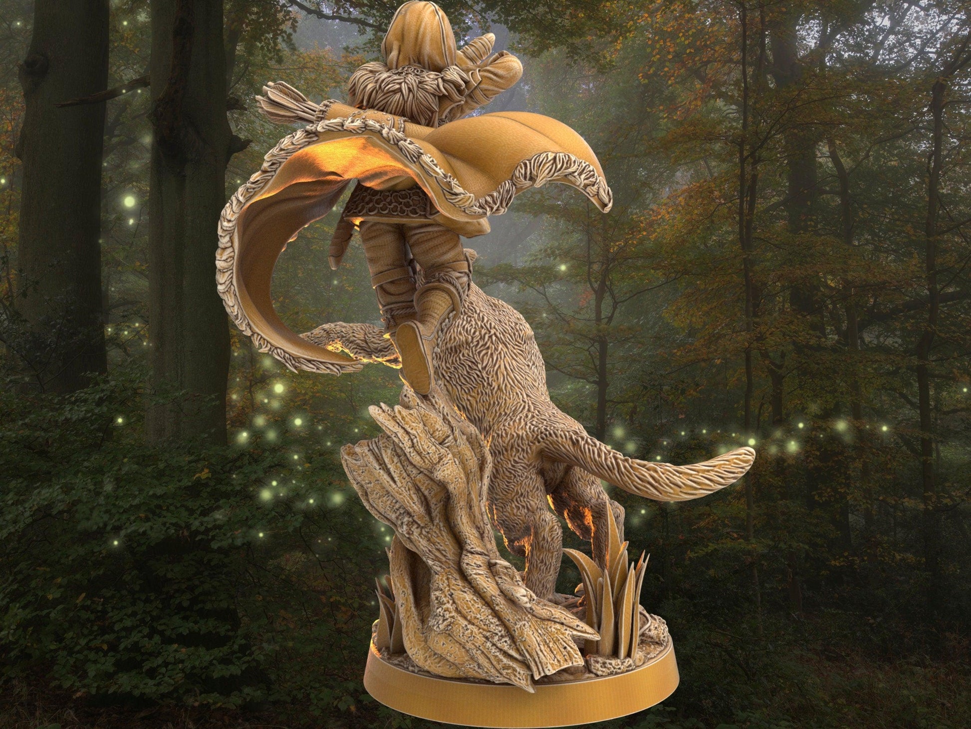 DnD Archer with tiger companion miniature | Dragon's Forge | 32mm Scale DnD 5e | DnD ranger | DnD Miniature | Dungeons and Dragon - Plague Miniatures