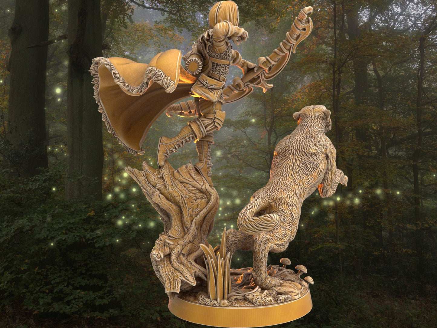DnD Archer with tiger companion miniature | Dragon's Forge | 32mm Scale DnD 5e | DnD ranger | DnD Miniature | Dungeons and Dragon - Plague Miniatures
