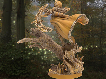 DnD Archer with tiger companion miniature | Dragon's Forge | 32mm Scale DnD 5e | DnD ranger | DnD Miniature | Dungeons and Dragon - Plague Miniatures