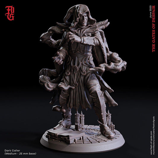 DnD Dark Caller Miniature | Wizard Mage Sorcerer Warlock Caster | 32mm or 75mm Scale - Plague Miniatures