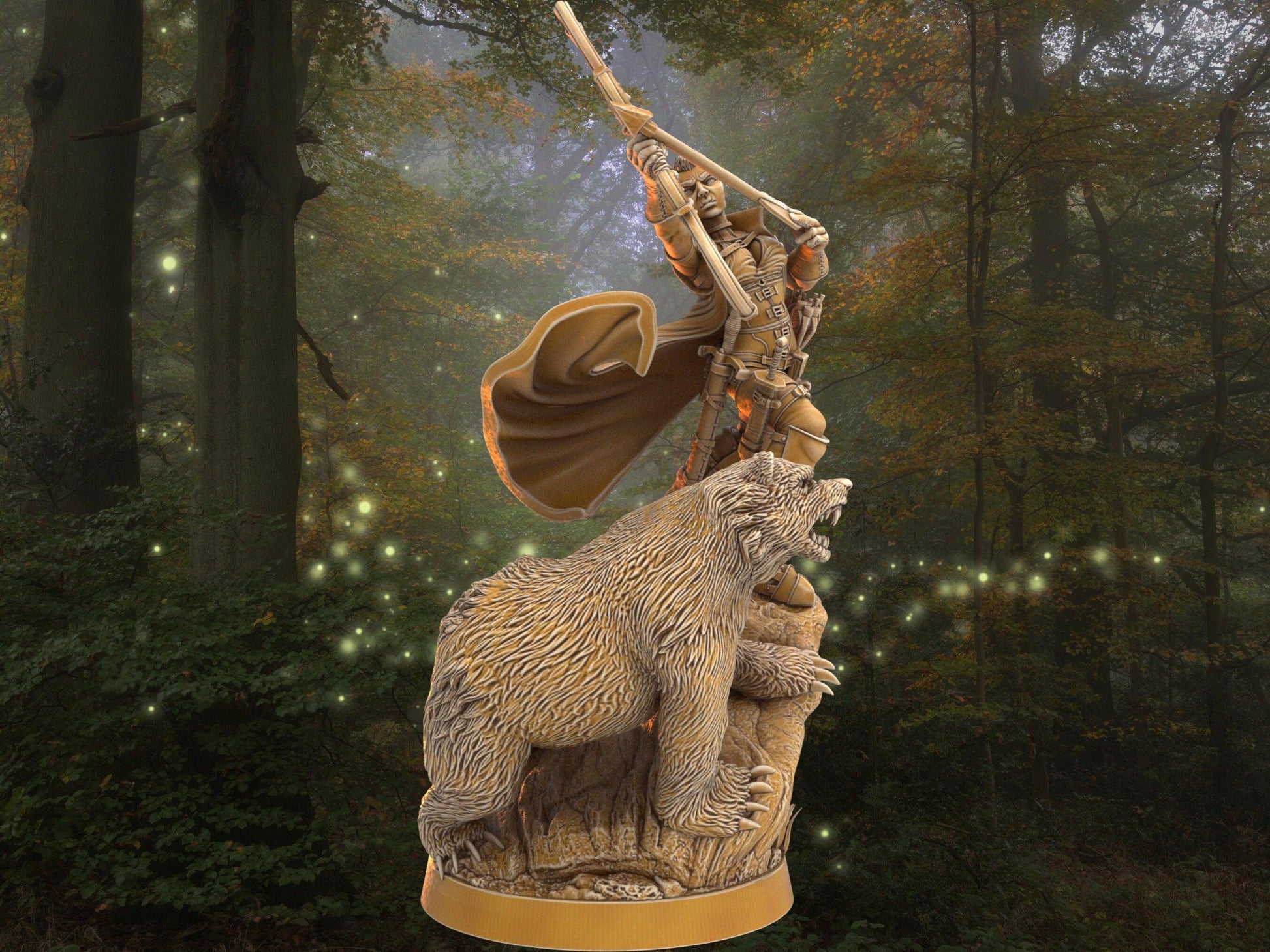 DnD Female Elf Archer with bear companion miniature | Dragon's Forge | 32mm Scale DnD 5e | DnD ranger | DnD Miniature | Dungeons and Dragon - Plague Miniatures