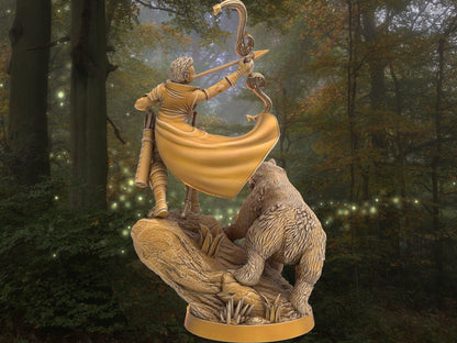 DnD Female Elf Archer with bear companion miniature | Dragon's Forge | 32mm Scale DnD 5e | DnD ranger | DnD Miniature | Dungeons and Dragon - Plague Miniatures