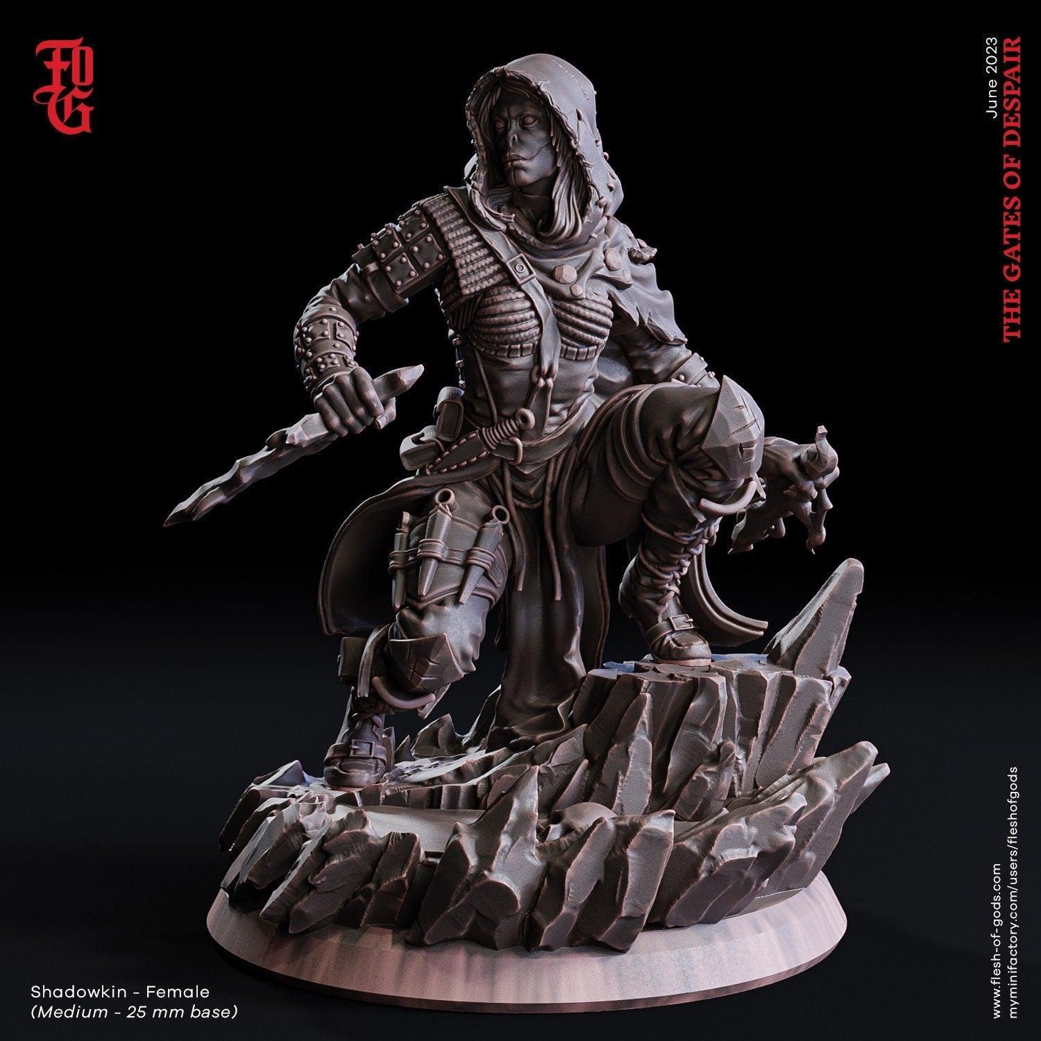 DnD Female Shadowkin Miniature | Rogue for Tabletop Gaming | 32mm Scale - Plague Miniatures