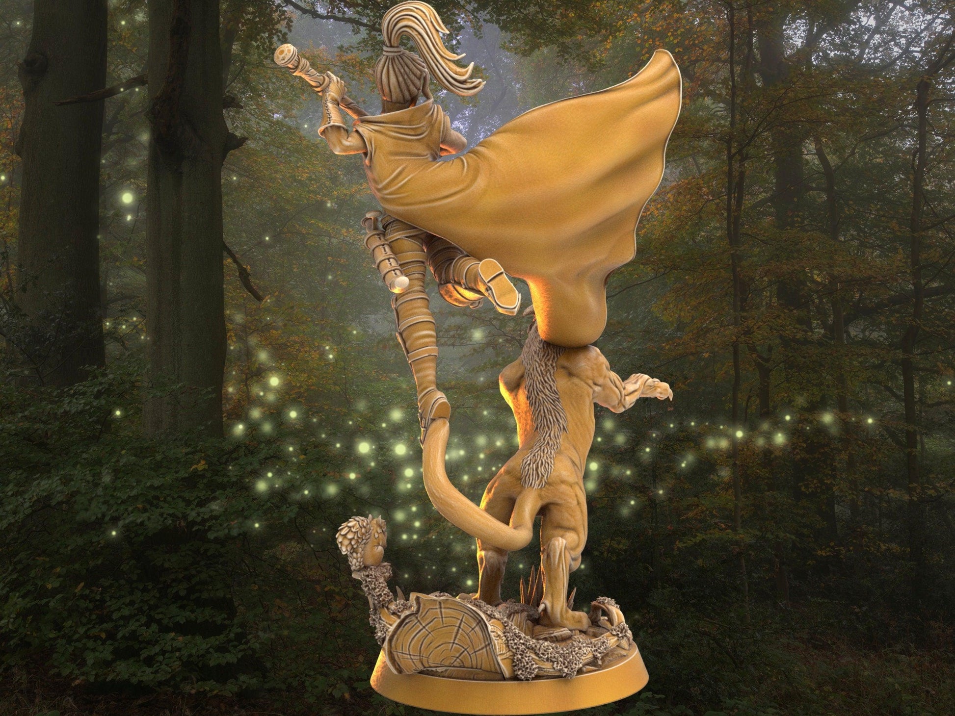 DnD Female Warrior with direcat companion miniature | Spear Warrior | 32mm Scale DnD 5e | DnD ranger | DnD Miniature | Dungeons and Dragon - Plague Miniatures