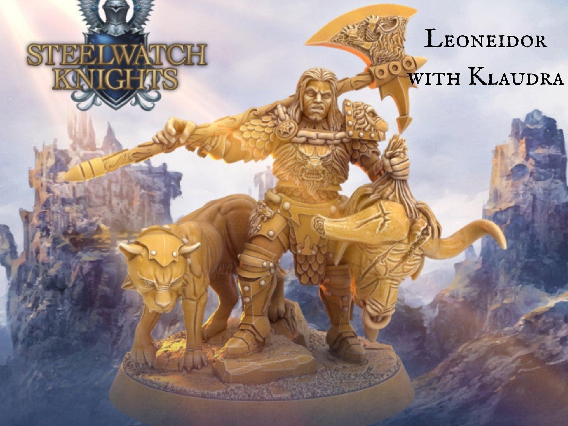 DnD Paladin miniature with lion companion animal | 28mm Scale | DnD Miniature | Dungeons and Dragons | cat miniature - Plague Miniatures shop for DnD Miniatures
