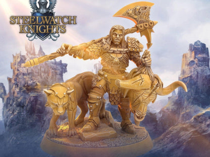 DnD Paladin miniature with lion companion animal | 28mm Scale | DnD Miniature | Dungeons and Dragons | cat miniature - Plague Miniatures