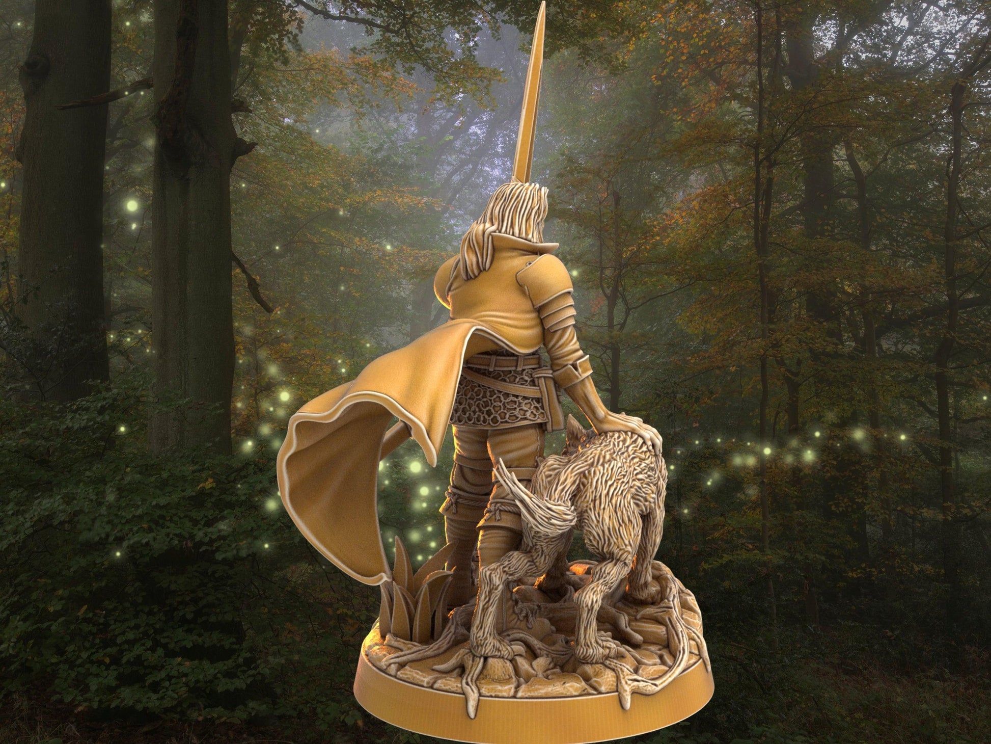 Dnd Ranger miniature with wolf companion | Warrior w/ Spear | 32mm Scale DnD 5e | DnD ranger | DnD Miniature | Dungeons and Dragon - Plague Miniatures