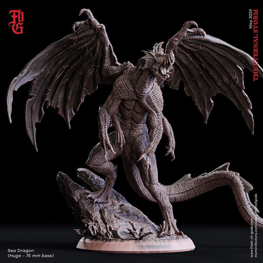 DnD Sea Dragon Sea Monster Miniature | Majestic Monster for Nautical Adventures | 75mm Base - Plague Miniatures