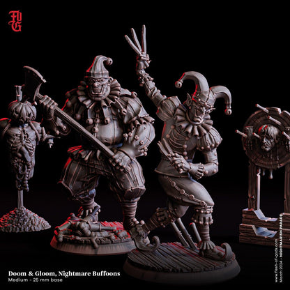 Doom the Jester Miniature | Nightmare Fools Monster Miniature | 32mm Scale and 75mm Scale - Plague Miniatures