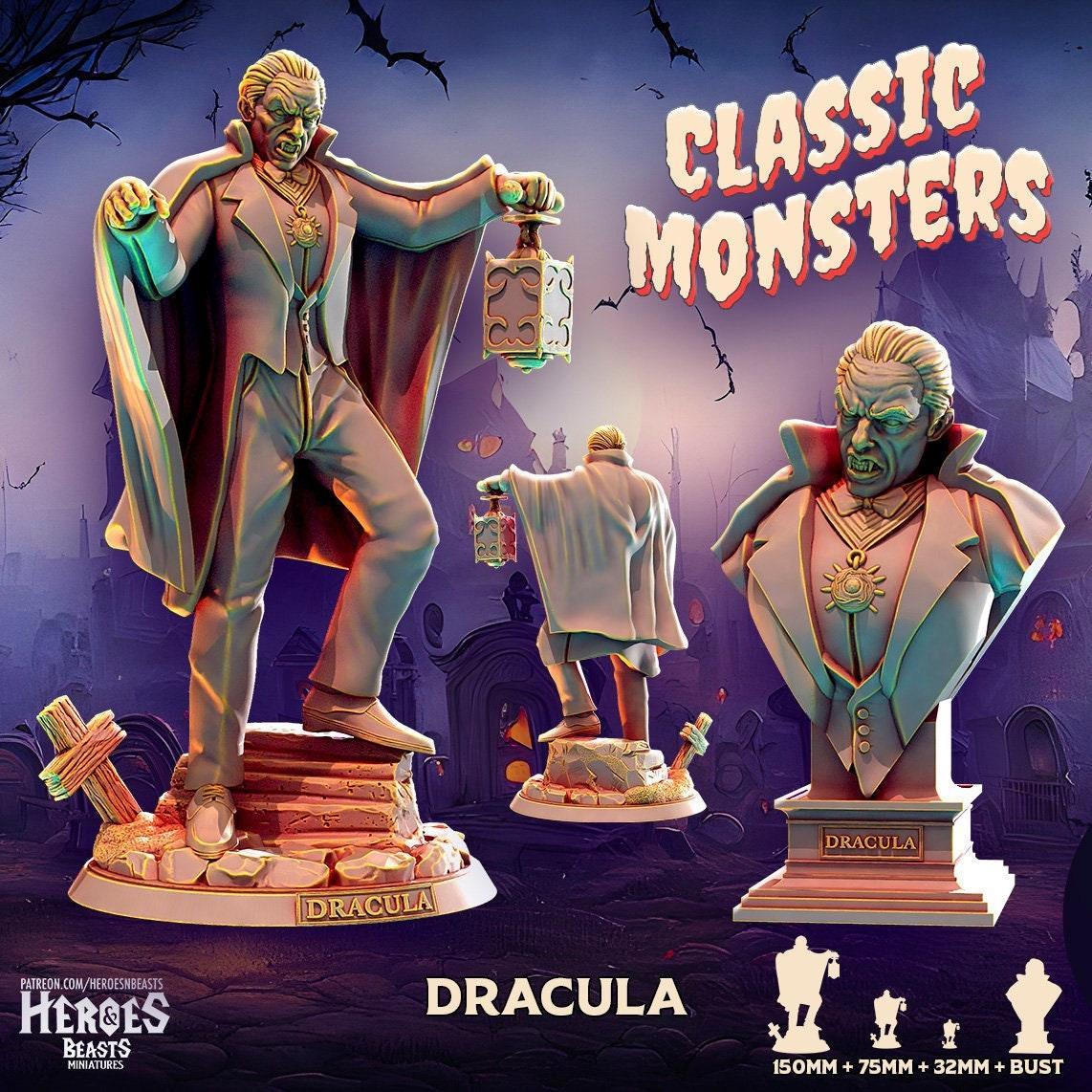 Dracula Miniature Bust Miniature Resin Display | Classic Monsters | DnD Miniature | Dungeons and Dragons, DnD vampire mini dracula figure - Plague Miniatures