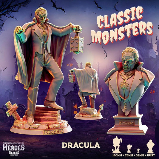 Dracula Miniature Bust Miniature Resin Display | Classic Monsters | DnD Miniature | Dungeons and Dragons, DnD vampire mini dracula figure - Plague Miniatures