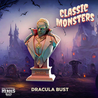 Dracula Miniature Bust Miniature Resin Display | Classic Monsters | DnD Miniature | Dungeons and Dragons, DnD vampire mini dracula figure - Plague Miniatures