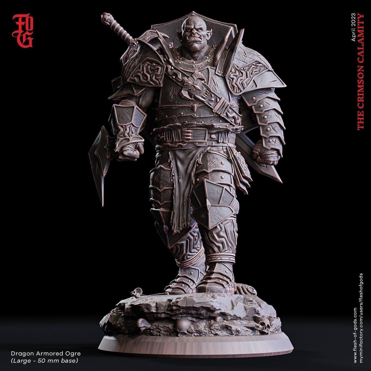 Dragon Armored Ogre Miniature | Towering Power in DnD Adventures | 50mm Base - Plague Miniatures