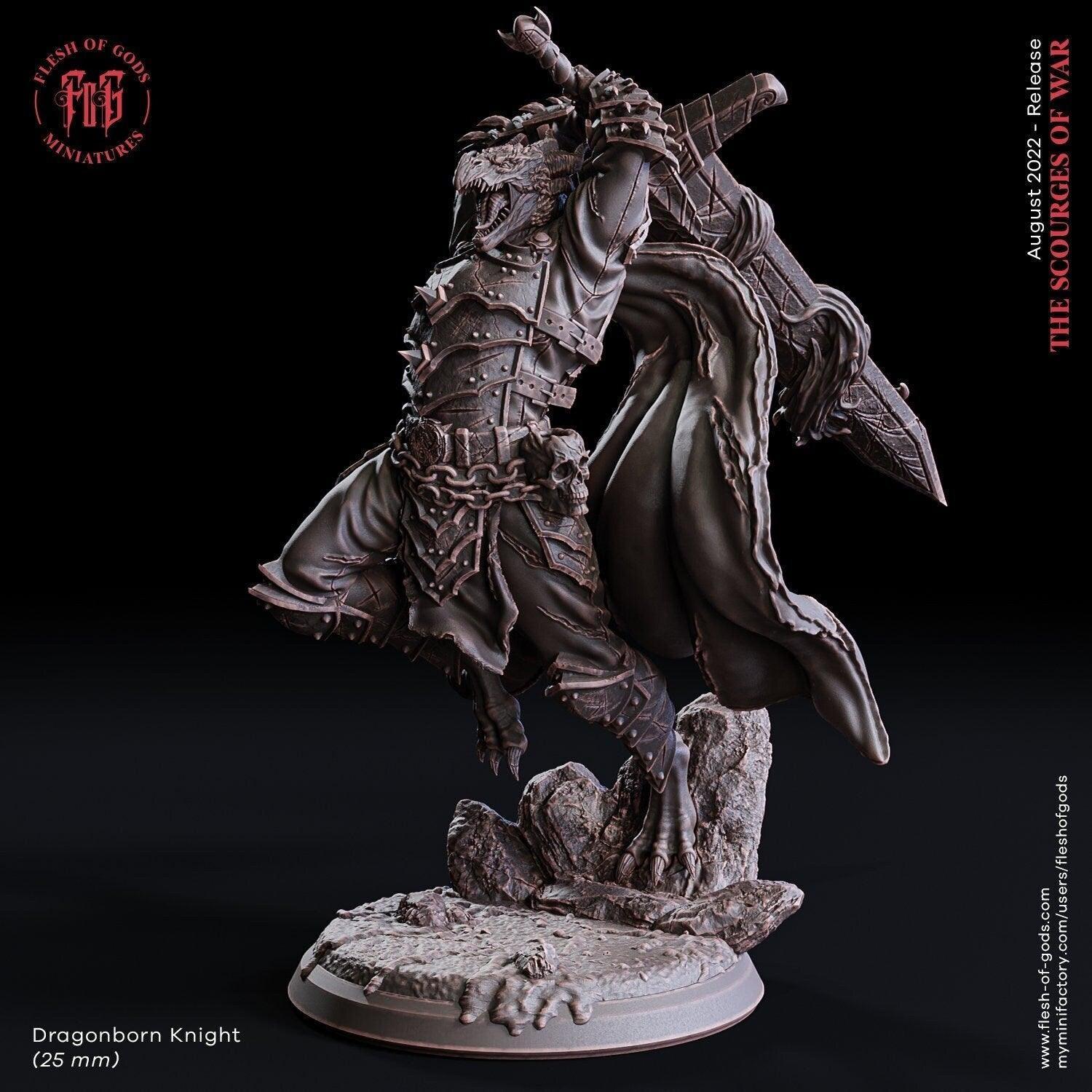 Dragonborn Knight Miniature | Noble Warrior of Draconic Might for Dungeons and Dragons | 32mm Scale - Plague Miniatures