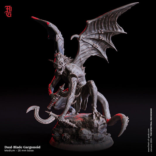 Duel Blade Garganoid Miniature | Gargoyle Figurine for DnD Adventures | 32mm Scale - Plague Miniatures