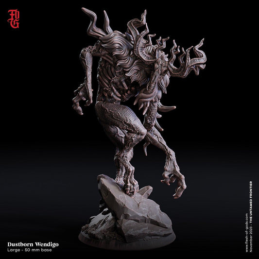 Dustborn Wendigo Miniature | Large Monstrosity Beast in the Wild West| 50mm Base - Plague Miniatures