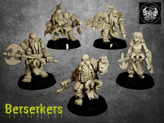 Dwarf Berserkers Miniatures | Fierce Warriors of the Dwarven Horde | 32mm Scale - Plague Miniatures