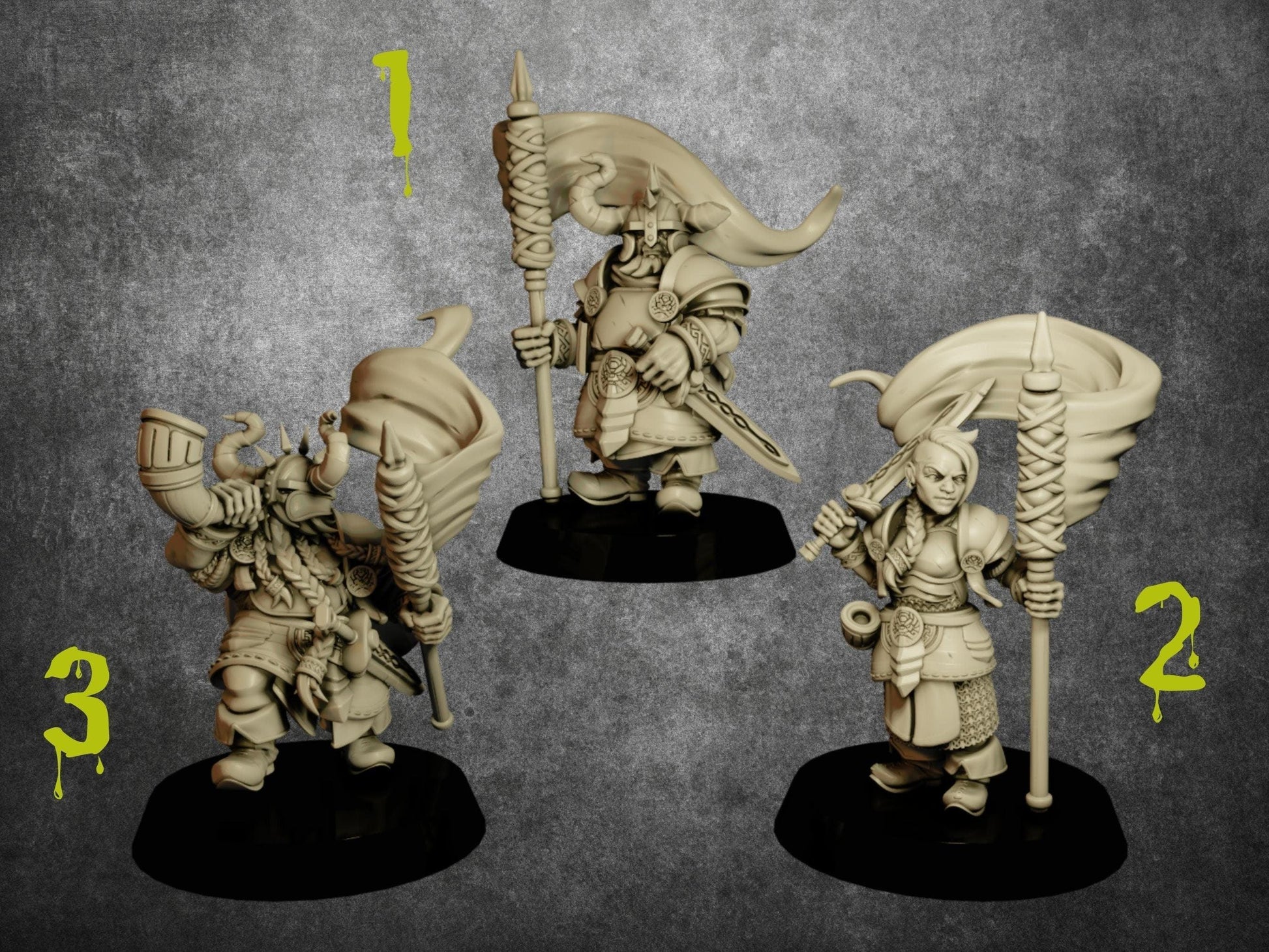 Dwarf Commander Miniature Set | Leaders of the Dwarven Vanguard | 32mm Scale - Plague Miniatures