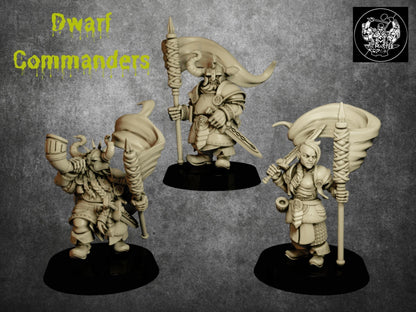 Dwarf Commander Miniature Set | Leaders of the Dwarven Vanguard | 32mm Scale - Plague Miniatures
