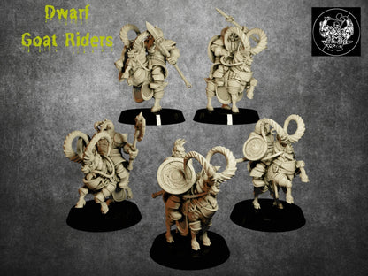 Dwarf Goat Rider Miniatures | Fearless Mounts of the Dwarven Brigade | 32mm Scale - Plague Miniatures