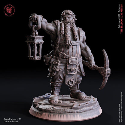 Dwarf Miner Miniature | Male Dwarven Figure | 32mm Scale - Plague Miniatures shop for DnD Miniatures